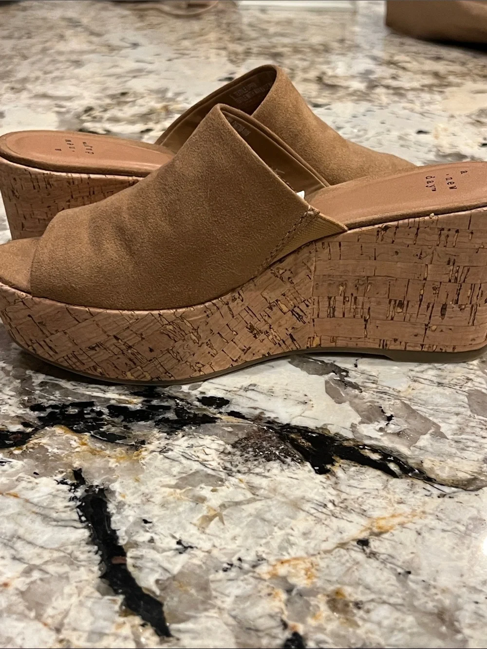 a new day Brown Suede-Look Cork Wedge Slide Sandals